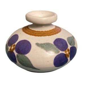 Oil Vase Ceramic Handmade Signed Floral